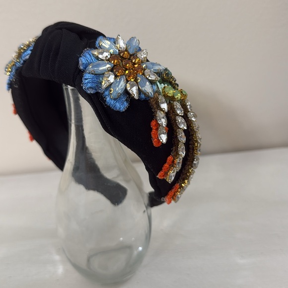 Hand Made Embellished Black Headband with Multicolor Beads - Picture 5 of 5